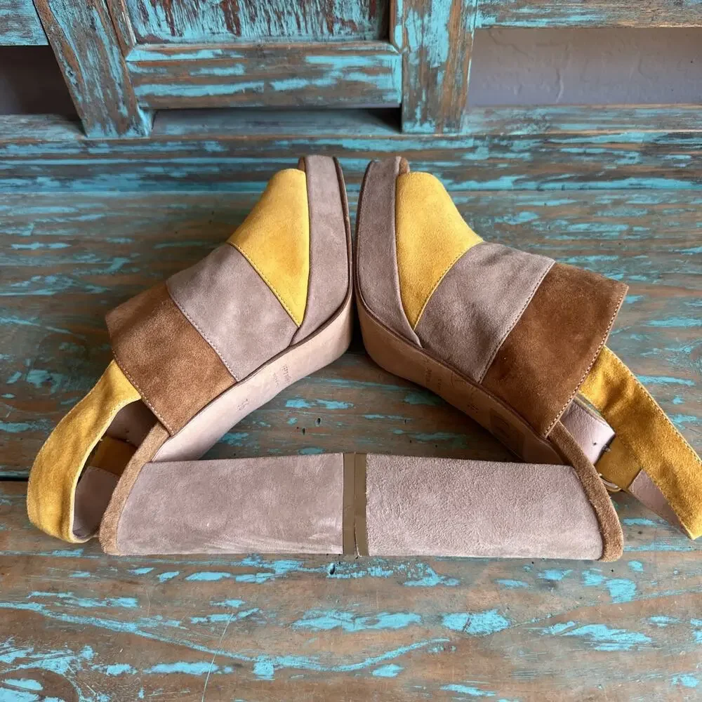 Alberto Zago Milano Suede Leather Platform Peeptoe Sandals Heels Made Italy 36